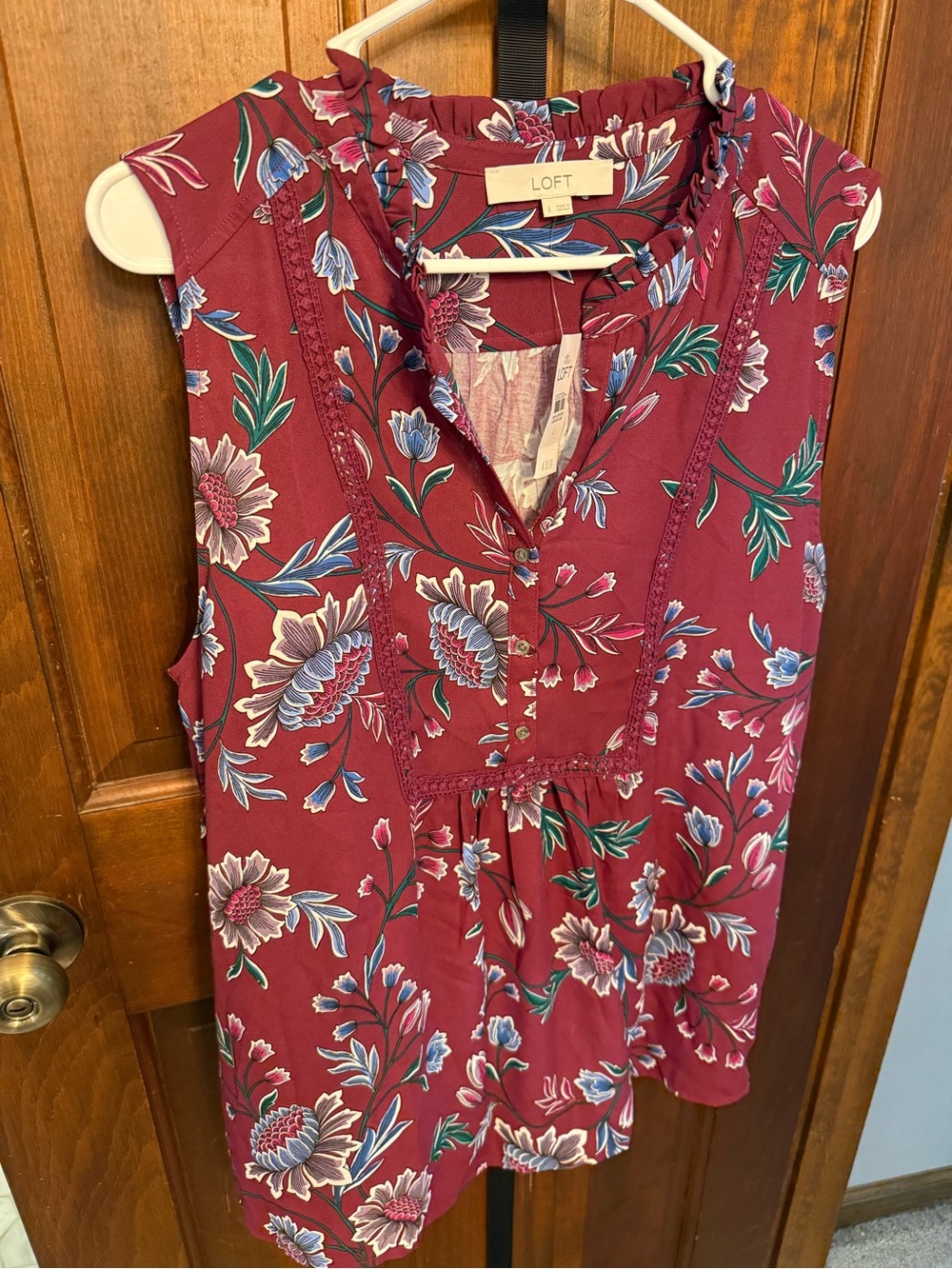 LOFT Burgundy Floral Sleeveless V-Neck Tunic